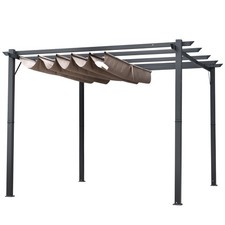 Outsunny Pergola Gazebo 3x3m con in Alluminio e Tetto Retrattile Anti UV Grigio