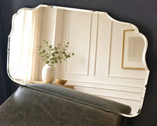 Art Deco Silver Scalloped Wall Mirror Wood Frame Horizontal 67cm x 39cm