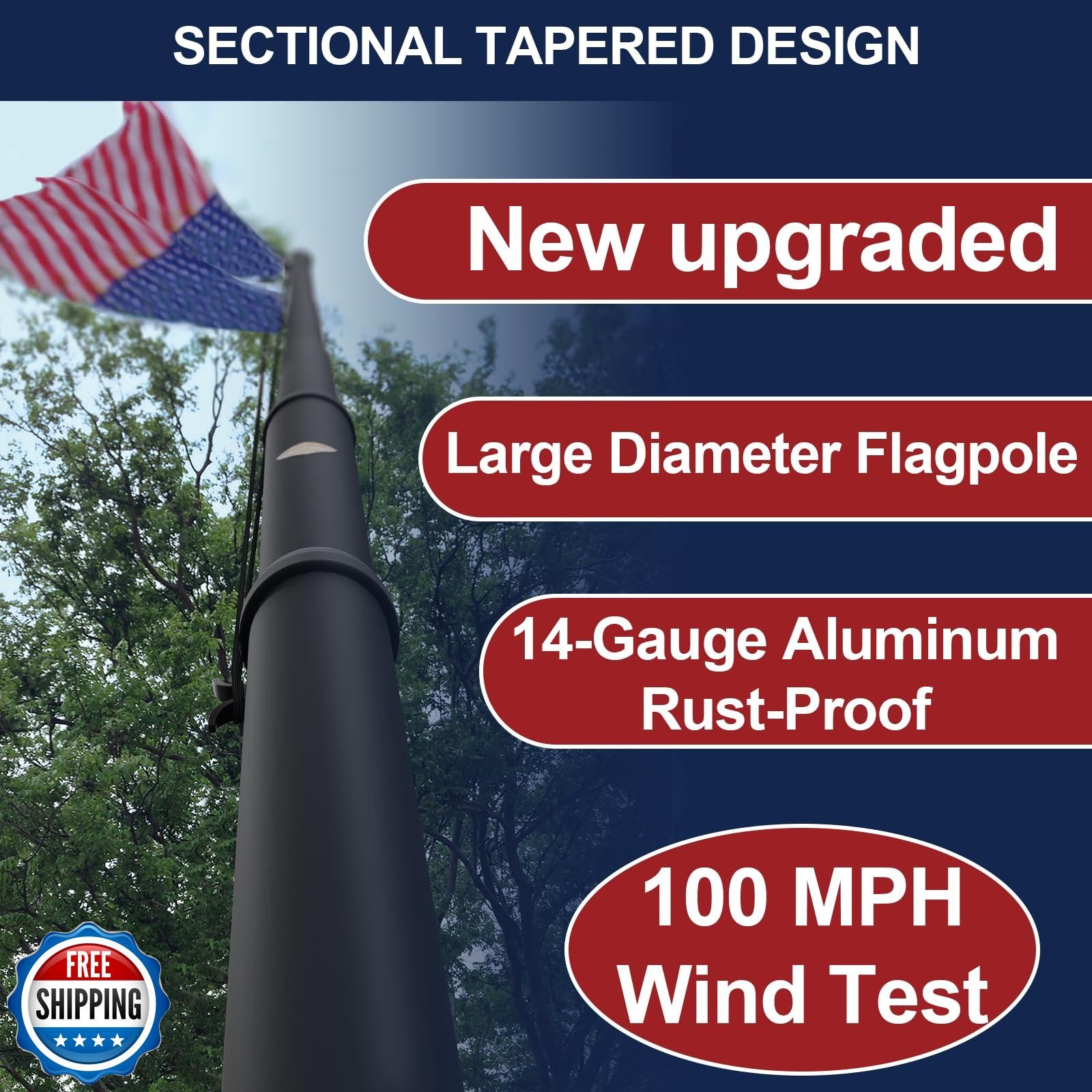 IOEN 25FT Extra Thick Aluminum Flagpole Kit, 2.7" Large Diameter Heavy Duty F