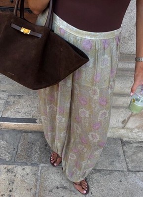 ZARA SS25 MID RISE SEMI-SHEER ZW COLL FLORAL BALLOON PANTS XS-L