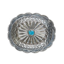 Vintage Sterling Navajo turquoise concho belt buckle with hand stamped design