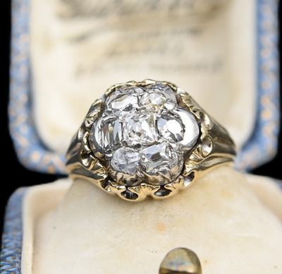 Antiker 1.25 ct Altschliff Diamanten cluster Ring, 750 Gold, viktorianisch, 1890