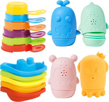 Baby Bath Toys for Toddlers, 15 PCS Mold Free Bathtub Water Play Toys with Rainb