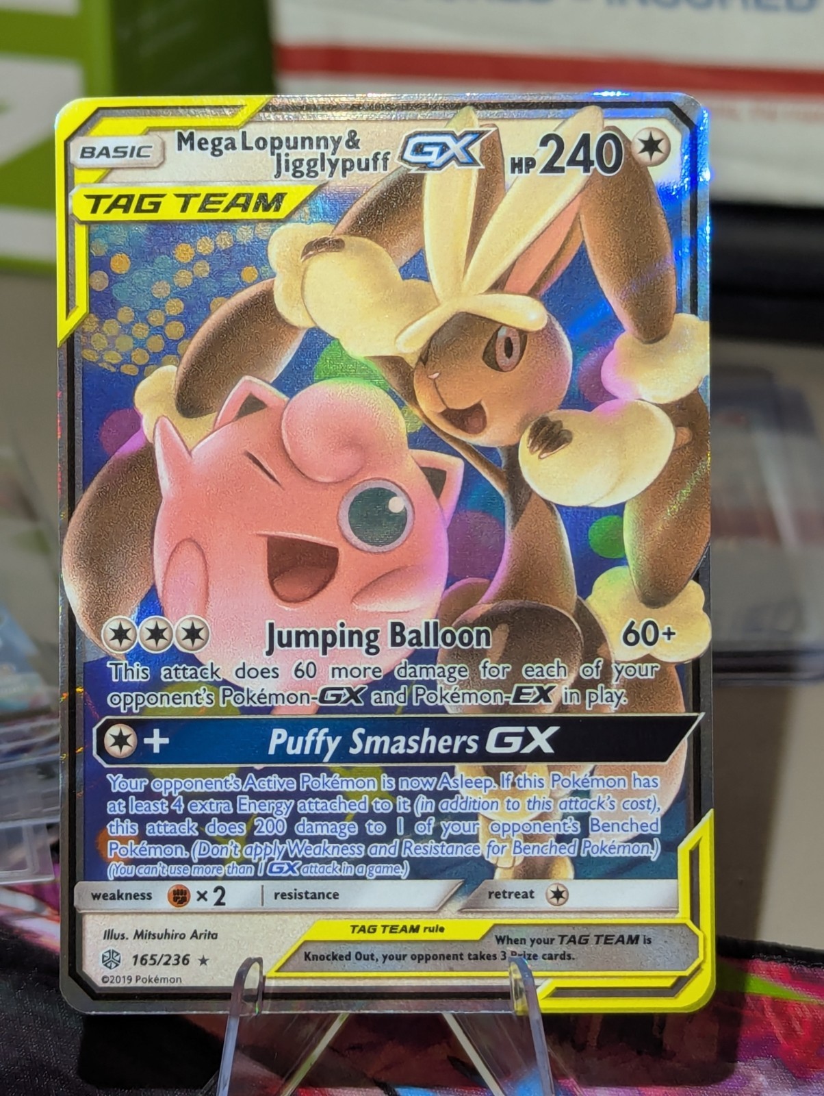 Pokémon TCG Cosmic Eclipse #165 Mega Lopunny & Jigglypuff-GX Rare Holo GX