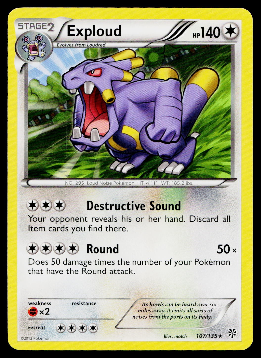 Exploud 107/135 Rare Plasma Storm Pokemon Lightly Played