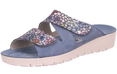 Rohde Pantolette 1403 55 Jeans Blau Nubuk Leder Klettverschluß Schlappen Slipper