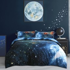 Galaxy Duvet Cover, Single Reversible Universe Moon Printed Bedding Set, Soft Microfiber Duvet Cover With Zipper For Bedding Decoration (2pcs, 135x200cm
