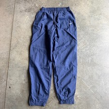 Vintage 90s Nike Track Pants Blue Nylon Swoosh Mens Medium Athleticwear