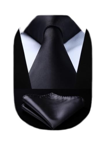 Men's Extra-Long Black Satin Necktie - 63 Inches Formal Solid Color Tie
