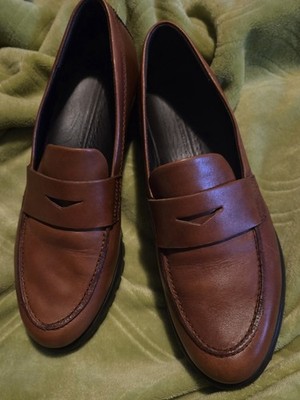 Ecco Tray Tech Penny Loafer Women s Size 8/8.5 Camel Brown Leather 39 Beautiful