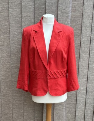 Linen Blend Smart Blazer Jacket Marks & Spencer Size 16 Cherry Red M&S Summer