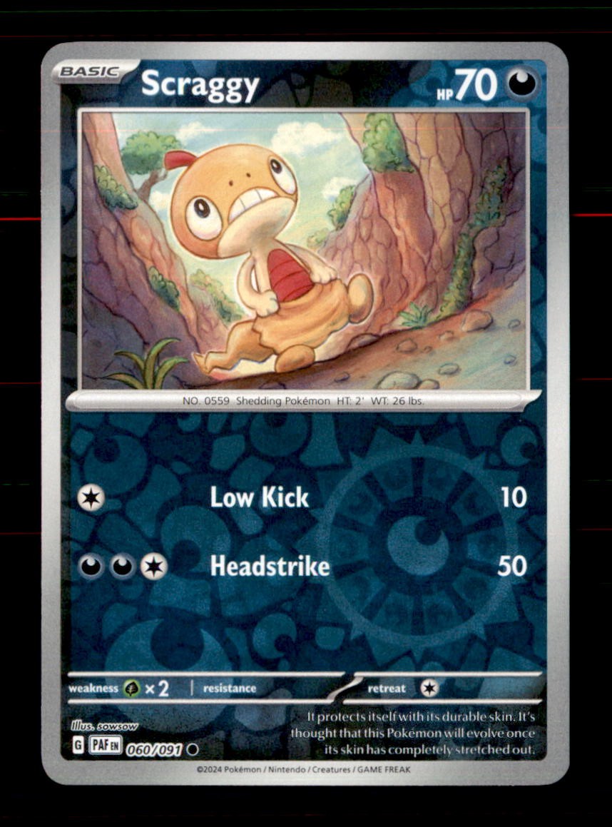 Scraggy 060/091 Common Paldean Fates Pokemon Reverse Holo Near Mint