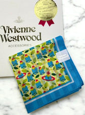 Vivienne Westwood Scarf Handkerchief Orb Cotton Bellflowers 18.2'' New Blue