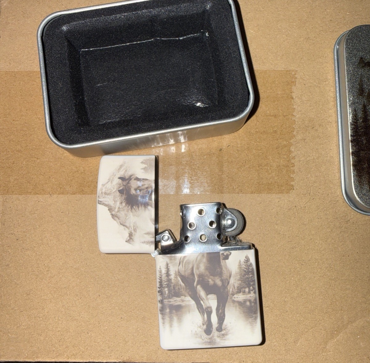 Horse Flip Top Lighter Wind Resistant With Case