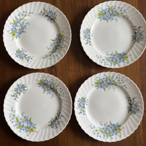 Vier Royal Imperial English Bone China 8" Salatteller: "Vergissmeinnicht" Blumen - Bild 13 von 13