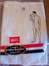 Vintage 1950's NOS Hanes Winterweight Union Suit Long Sleeve Size 40 Trunk 66