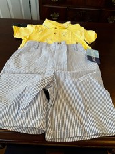 Goodlad Boys Size 6 2 Pc Seersuckle Shorts with Yellow Shirt with Golf Clubs NWT