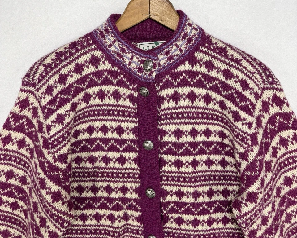 Винтажный LL Bean кардиган свитер девочек средний Nordic Fair Isle шерстяная смесь США - Изображение 2 из 4