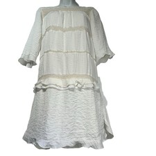 Who What Wear White Ivory Ruffle Tiered Crochet 3/4 Sleeve Short Dress Size S