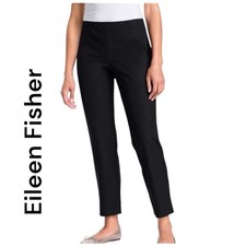 Eileen Fisher Black Ankle Pants Size Large Side Zip Organic Cotton Spandex