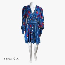 Farm Rio Long Sleeve Wrap Minidress in Palms Paradise Teal Sz XS  MSRP $258