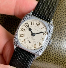 1928 Elgin Grade 530 Engraved Case Gilt Numerals Art Deco Watch Spade Hands #2