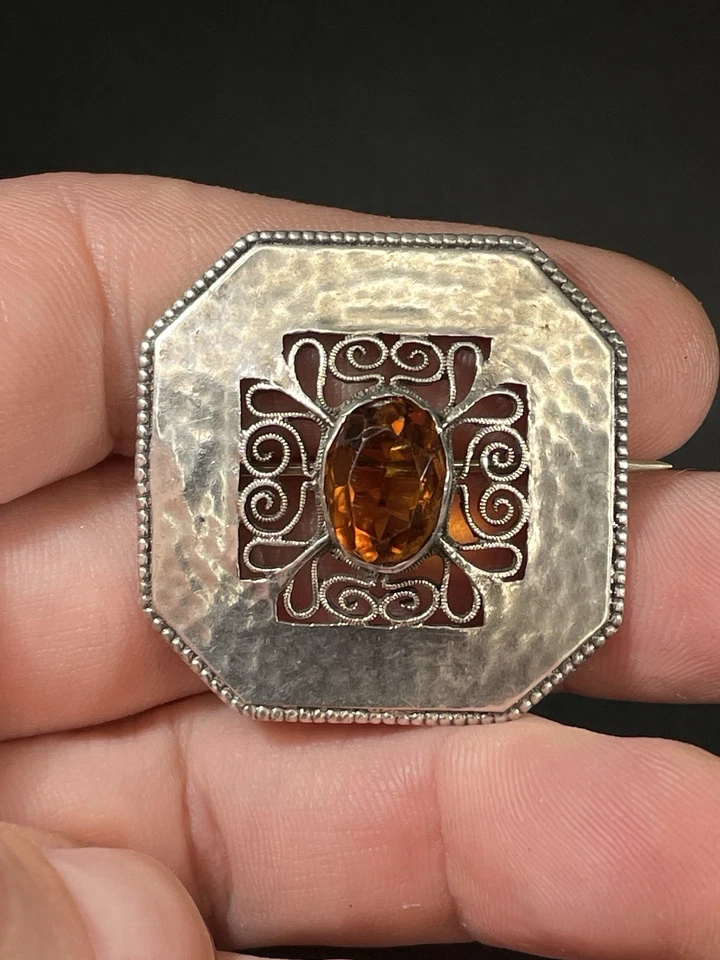 Antike Jugendstil Brosche Theodor FAHRNER Silber 935 Citrin Pforzheim déposé - Bild 3 von 4
