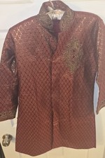 Men Indian Kurta Sherwani Red  Gold Embellished