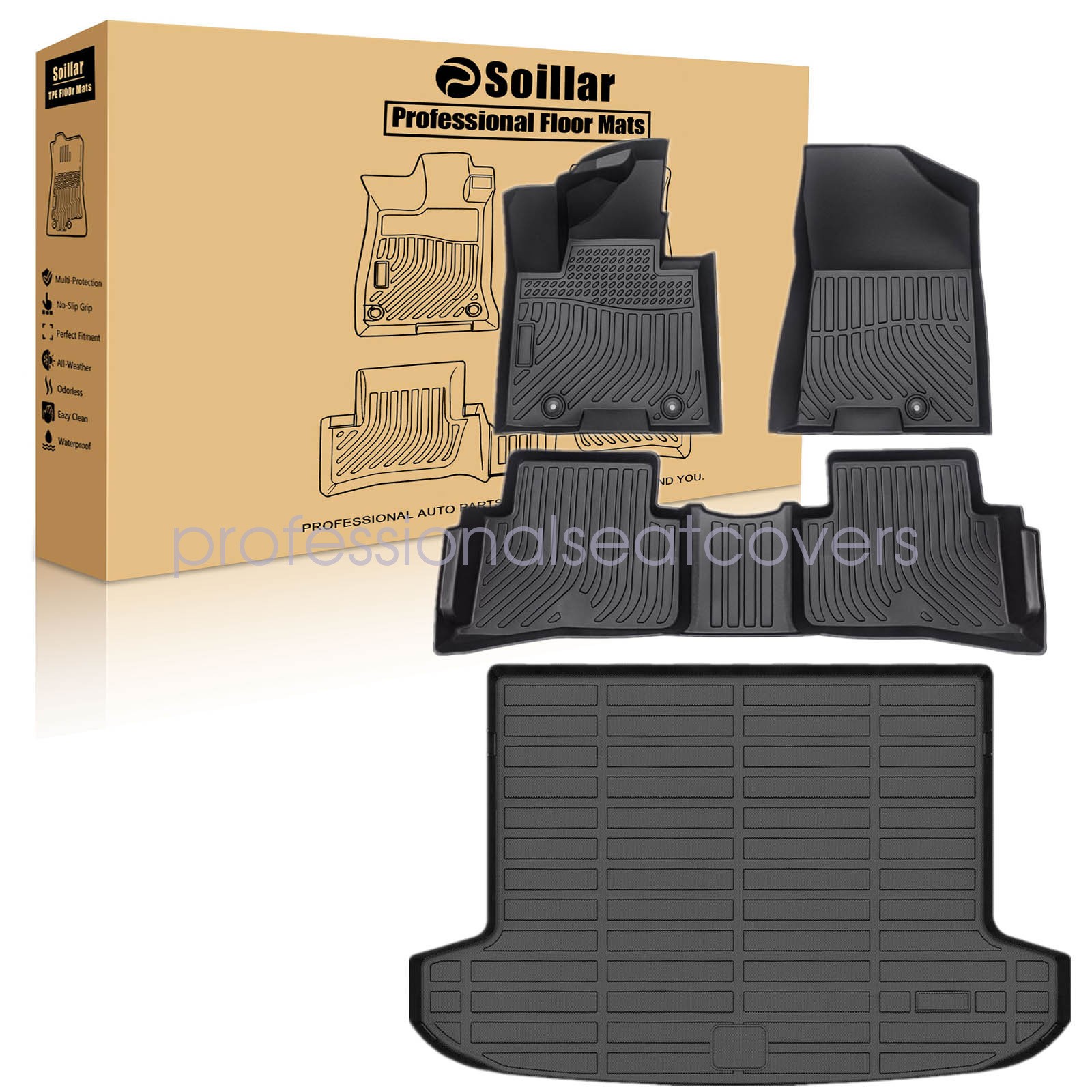 TPE Floor Mats Liners & Trunk Cargo Liner Set For 2016-2021 Hyundai Tucson Black