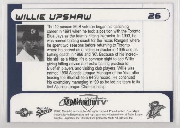 2000 Multi-Ad Sports Bridgeport Bluefish 1999 Champions Set Willie Upshaw #26 - Image 2 of 2