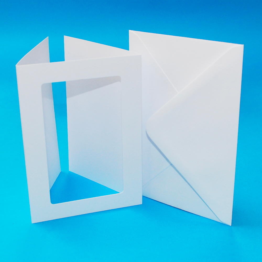 10 White Tri-Fold Rectangular Aperture Blank Cards & Envelopes A6 Smooth 300gsm