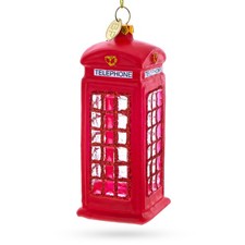 Red Telephone Booth in London, United Kingdom Blown Glass Ornament