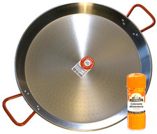 Paella Pan 46cm - 65cm Carbon Steel Polished Paella Pan + 50g paella colouring