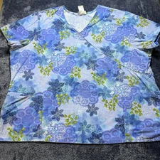 SB Scrubs Floral Print Top Blue Green Medallion Pattern 3X Plus Size Medical