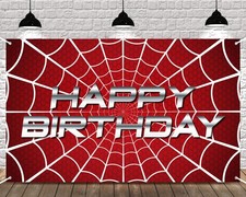 HunnmingRe Happy Birthday Spider Web Backdrop Party Decoration Supplies Theme Ba