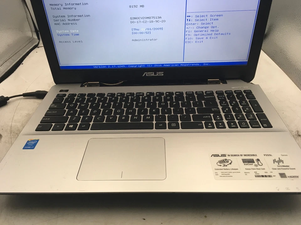 ASUS SONICMASTER F555L - BOOTS TO BIOS - INTEL 5500U - 8GB RAM - 15" - READ - BB - Image 3 of 4