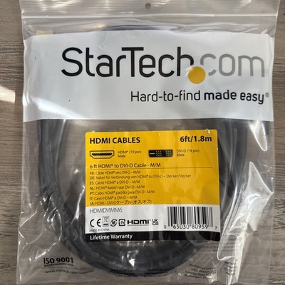 Startech 6' HDMI to DVI Digital Video Cable - Black Male Male 19 Pin HDMIDVIMM6