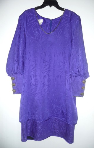 BEAUTIFUL VINTAGE SAKS FIFTH AVENUE LIANCARLO 100% SILK PURPLE COCKTAIL DRESS 14 - Picture 21 of 21