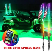 2PCS 4FT RGB Spiral LED Chasing Whip Light With Spring Base Turn Brake Reverse