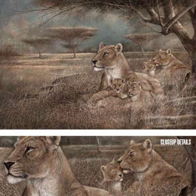 36W''x24H'' WINDS OF CHANGE by RUANE MANNING - LIONESS BABY CUBS CHOICES of CANVAS