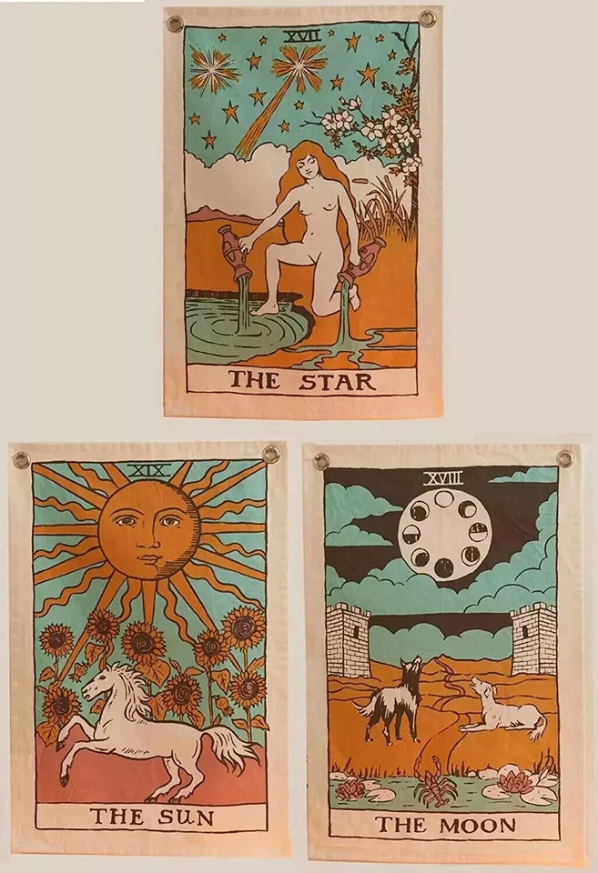 Juego de 3 Tapices Bandera de Pared - El Sol La Luna y La Estrella Tarot Boho Tapiz Foto 2 de 4