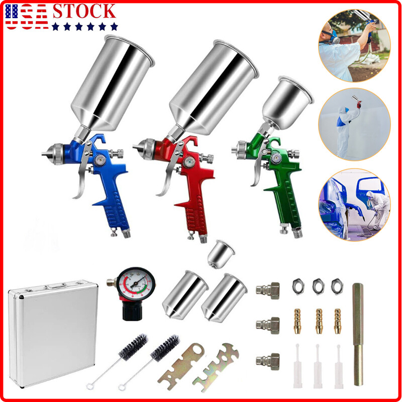 3pcs HVLP Air Spray Gun Kit Auto Paint Car Primer Basecoat 1.4/1.7/0