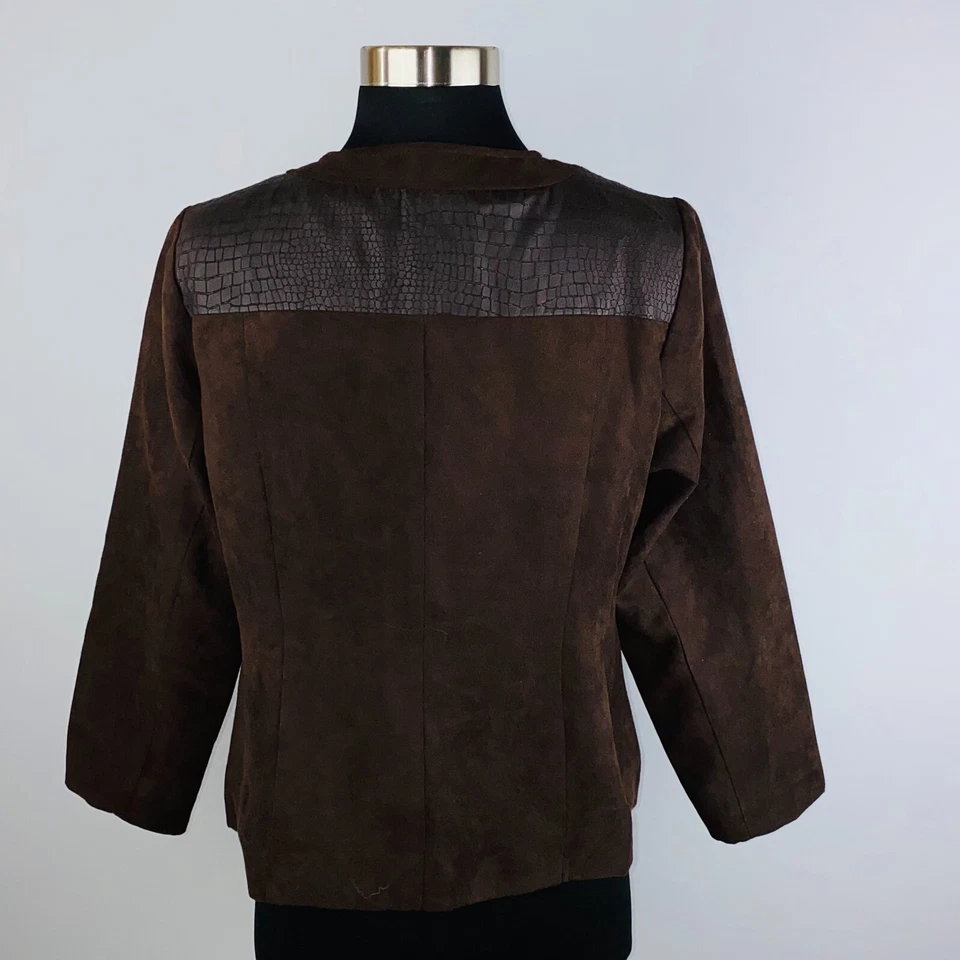 Blazer Studio Works feminino marrom sem colarinho forrado com zíper jaqueta 8 P - Imagem 4 de 4