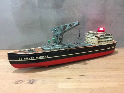 RARE BANDAI JAPAN TIN BATTERY OP SS SILVER MARINER CARGO SHIP B-581