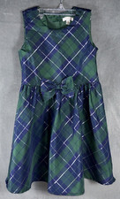 Tahari Girl Holiday Dress Sleeveless Blue/Green Metallic Front Bow Size 5 Party