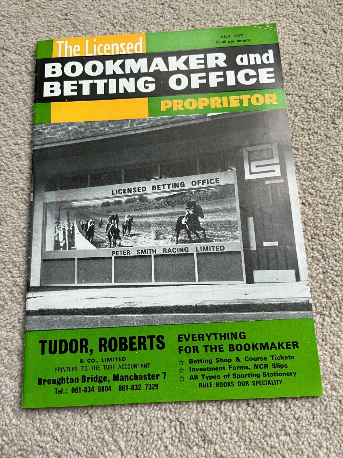 July 1977 Bookmaker & Betting Office Proprietor magazine, Peter Smith Ltd cover