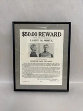 $50.00 REWARD POSTER FOR ARMY DESERTER (1912) Laney M. White