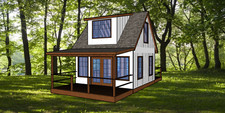 Small Cabin 16 x 16 ft Gable Roof Front Eave Rear Dormer 16 O.C.  -PDF