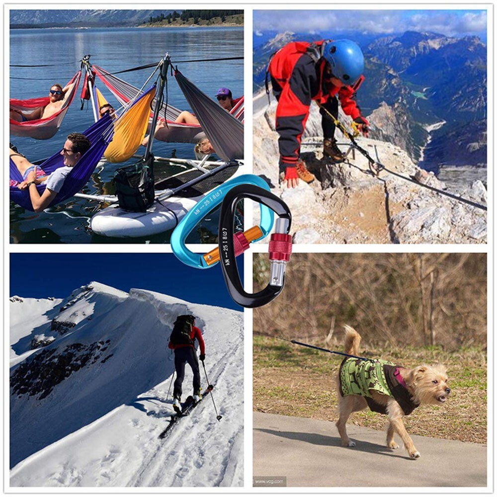 4 Pack-25KN Aluminum Locking Carabiner Clips Rock Climbing Spring Snap Hooks Lot