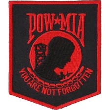 POW * MIA   Military  Sew on Iron on Embroidered Patch  Black And Red 2.1/2" x 3